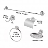 Kit Acessorios P/ Banheiro Aco Inox 5 Pecas