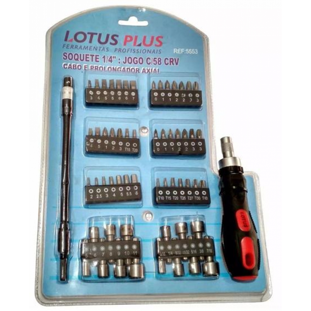 KIT SOQUETE 1/4 C/58 COM CABO E PROLONGADOR AXIAL- LOTUS PLUS